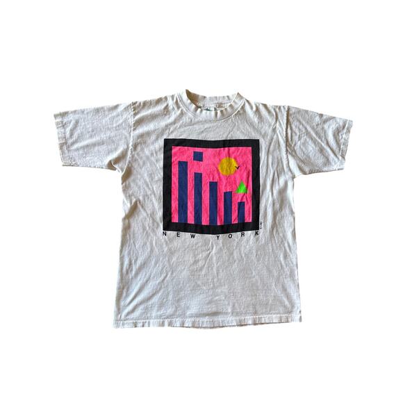 VTG Ciro Art Neon New York City USA Made Single Stitched L White Universitees - Picture 1 of 6